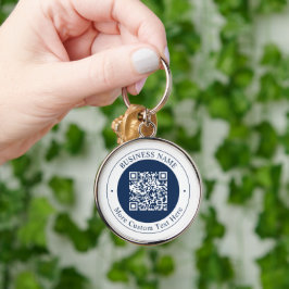 Anpassbarer QR-Code & Text | Dunkles Marineblau Schlüsselanhänger