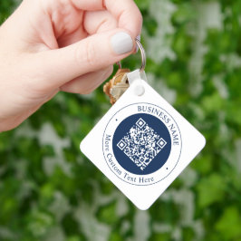 Anpassbarer QR-Code & Text | Dunkles Marineblau Schlüsselanhänger