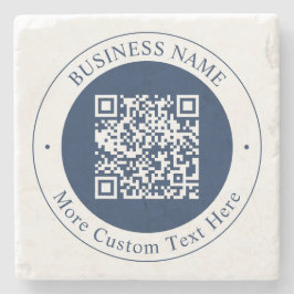 Anpassbarer QR-Code & Text | Dunkles Marineblau Steinuntersetzer