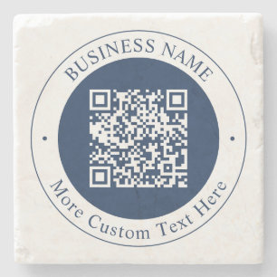 Anpassbarer QR-Code & Text Dunkles Marineblau Steinuntersetzer