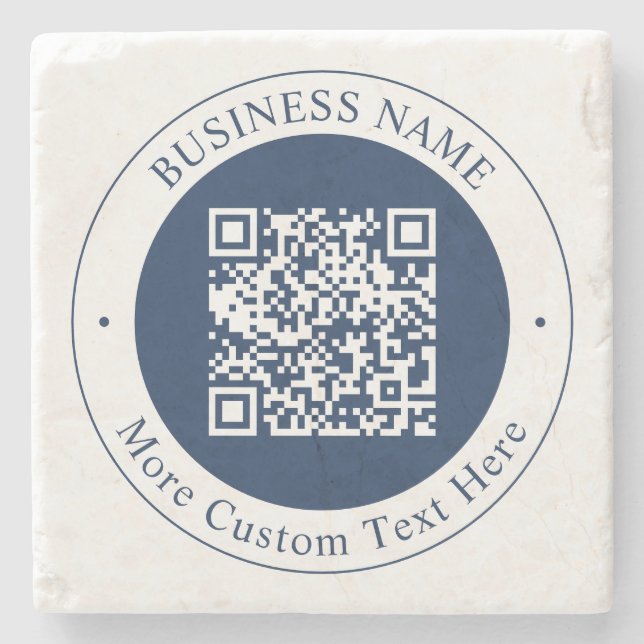 Anpassbarer QR-Code & Text | Dunkles Marineblau Steinuntersetzer (Vorderseite)