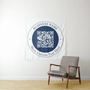 Anpassbarer QR-Code & Text Dunkles Marineblau Wandteppich
