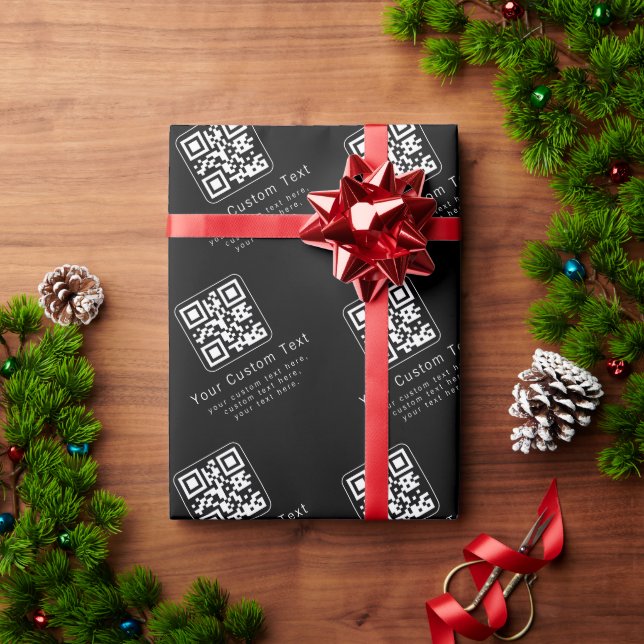 Anpassbarer QR-Code und bearbeitbarer Textbaustein Geschenkpapier (Feiertagsgeschenk)