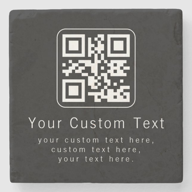 Anpassbarer QR-Code und bearbeitbarer Textbaustein Steinuntersetzer (Vorderseite)