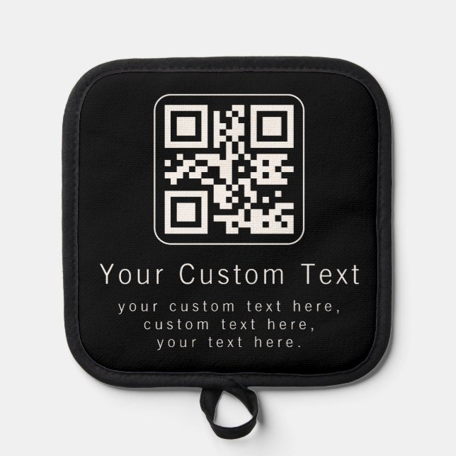 Anpassbarer QR-Code und bearbeitbarer Textbaustein Topflappen (Vorderseite)