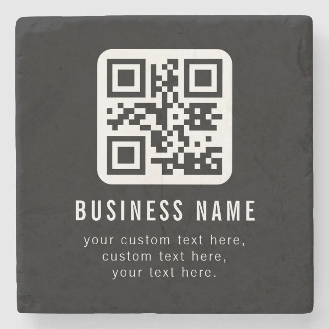 Anpassbarer QR-Code und bearbeitbarer Textentwurf Steinuntersetzer (Vorderseite)