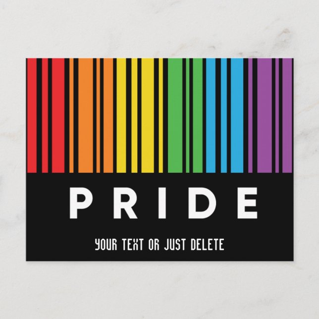 Anpassbarer Regenbogen-Barcode LGBTQIA+ Einladungspostkarte (Vorderseite)