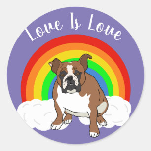 Anpassbarer Regenbogen für den englischen Bulldog Runder Aufkleber
