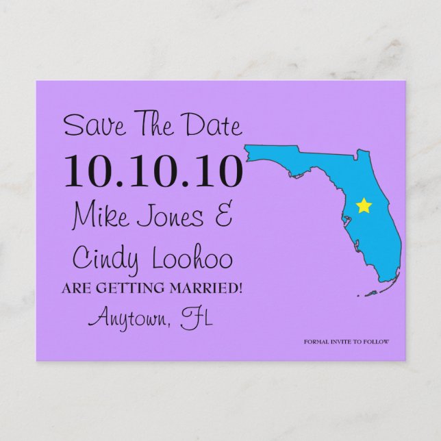 Anpassbarer Save the Date-Staat - FLORIDA Ankündigungspostkarte (Vorderseite)