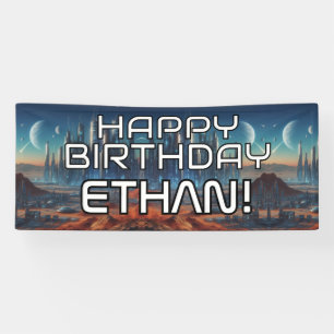 Anpassbarer Sci-Fi-Theme HAPPY BIRTHDAY mit Namen Banner