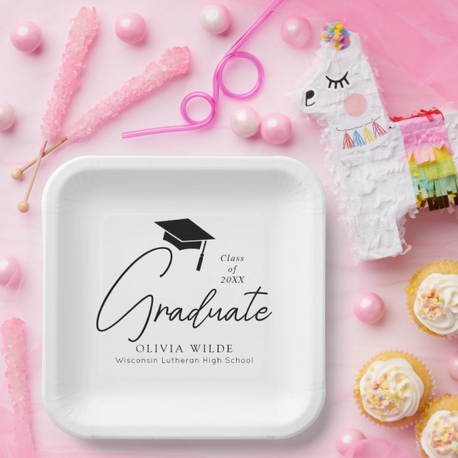 Anpassbarer Script Black & White Abschluss Pappteller (Party)