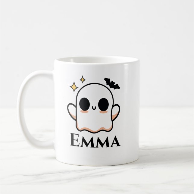 Anpassbarer süßer Halloween-Geist  Kaffeetasse (Links)