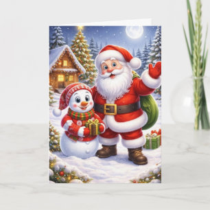 Anpassbarer süßer Weihnachtsmann-Feiertagsfamilie  Feiertagskarte