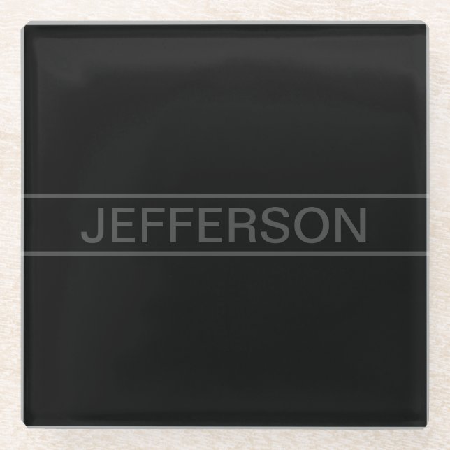 Anpassbarer Text | Bold Modern Black & Dark Gray Glasuntersetzer (Vorderseite)