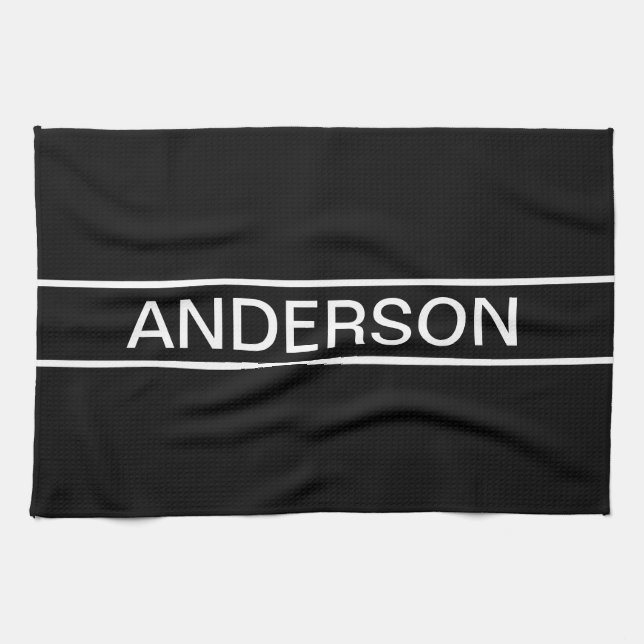 Anpassbarer Text | Bold Modern Black & White Geschirrtuch (Horizontal)