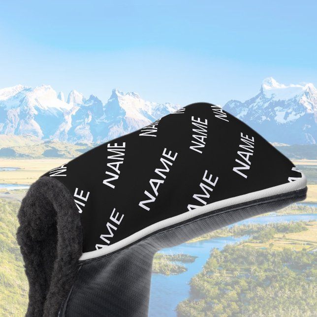 Anpassbarer Text | Bold Modern Black & White Golf Headcover (Von Creator hochgeladen)