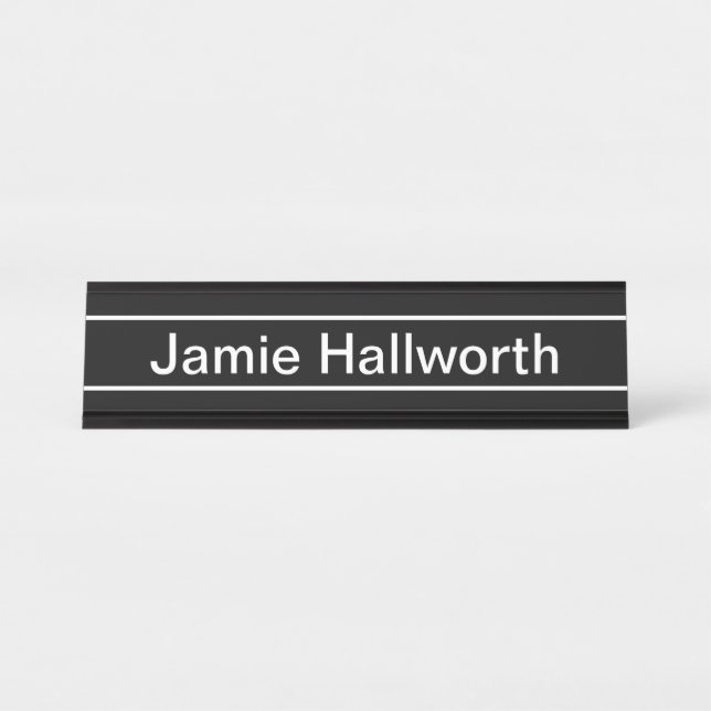 Anpassbarer Text | Bold Modern Black & White Schreibtischnamensplakette (Vorderseite )