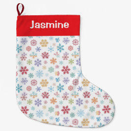 Anpassbarer Text Weißer Weihnachts-Schneeflocke Großer Weihnachtsstrumpf
