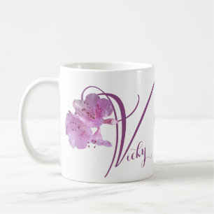 Anpassbarer Vicky-Name hübsche rosa florale Retro- Kaffeetasse