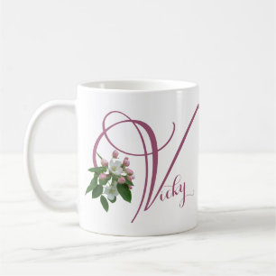 Anpassbarer Vicky-Name Monogramm rosa floral chic  Kaffeetasse