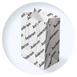 Anpassbarer wiederholender Text Modern Weiß & Schw Mittlere Geschenktüte