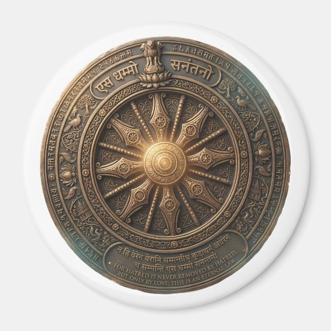 Anpassbares altes Dhamma-Rad-Erbe Rund B Magnet (Vorne)
