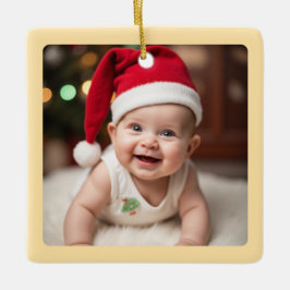 Anpassbares Baby-Erstweihnachten-Quadrat Keramikornament