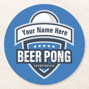 Anpassbares Beer-Pong-Meisterschaft-Logo Runder Pappuntersetzer