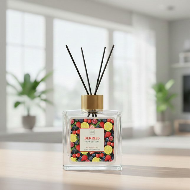 Anpassbares Beeren-Reed-Diffuser-Label Quadratischer Aufkleber (Von Creator hochgeladen)