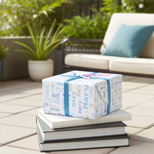 Anpassbares Blauer Name-Geschenkpapier Geschenkpapier