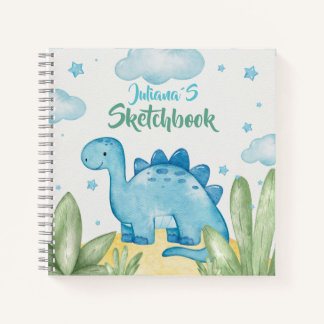 Anpassbares blaues Dinosaurier-Skizzenbuch Notizbuch