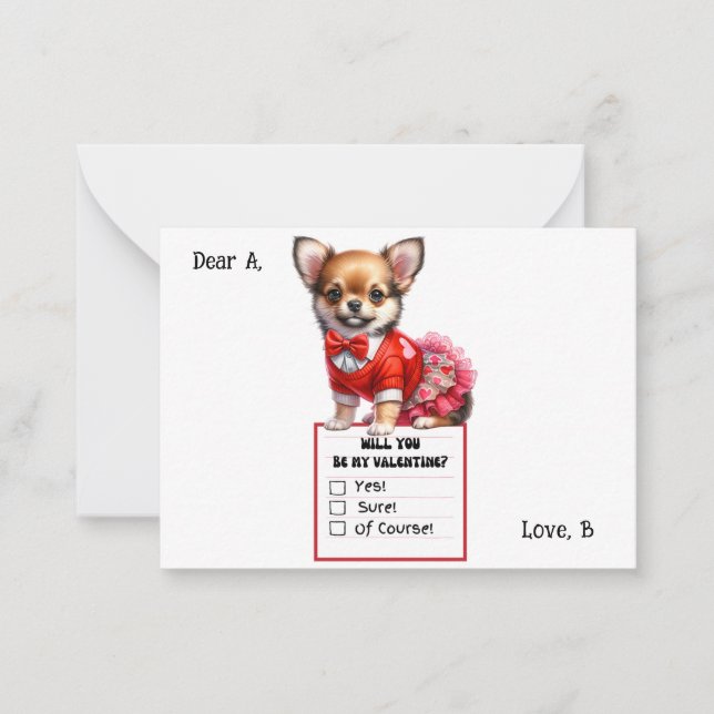 Anpassbares Chihuahua-Welpenvalentine Mitteilungskarte (Vorderseite)