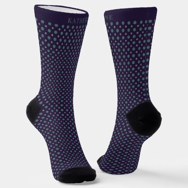 Anpassbares dunkles Navy Blau Grün Punkte Design Socken (Gewinkelt)