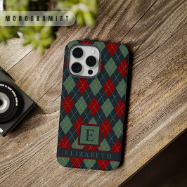 Anpassbares Dunkles Teal Grün Rot Argyle-Muster iPhone 15 Pro Max Hülle