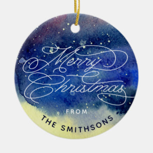 Anpassbares Foto Süßes Marineblau Frohe Weihnachte Keramik Ornament