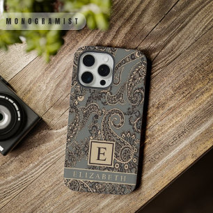 Anpassbares Grau Schwarz Pfirsich Rosa Paisley-Mus iPhone 15 Pro Max Hülle