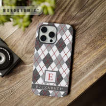 Anpassbares Grau Schwarz Weiß Rot Argyle-Muster