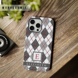 Anpassbares Grau Schwarz Weiß Rot Argyle-Muster iPhone 15 Pro Max Hülle