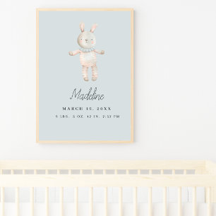 Anpassbares Hellblau-Rosa-Hasen-Kinderzimmer Poster