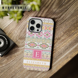 Anpassbares Hellgelb Grün Pink Blau Aztekenmuster iPhone 15 Pro Max Hülle