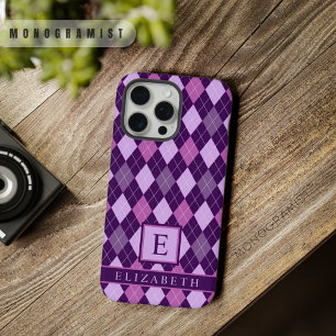 Anpassbares Helllila Dunkelviolett Rosa Argyle iPhone 15 Pro Max Hülle