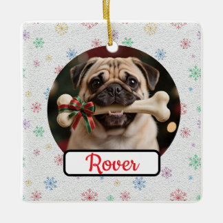 Anpassbares Hund und Knochen Haustier Quadrat Weih Keramikornament