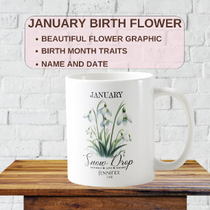 Anpassbares Januar-Geburtstagsblume Schneeglöckche Kaffeetasse