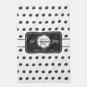 Anpassbares Kaffeehaus-Logo für Unternehmen B&W Geschirrtuch