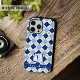 Anpassbares Licht Weiß Dunkelblau Argyle-Muster iPhone 15 Pro Max Hülle