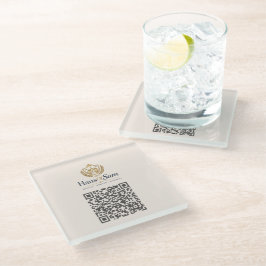 Anpassbares Logo und QR-Code Soft Warm Elfenbein Glasuntersetzer