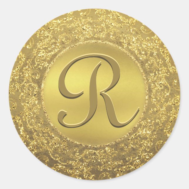 Anpassbares Monogram Gold Glam Siegel Runder Aufkleber (Vorderseite)