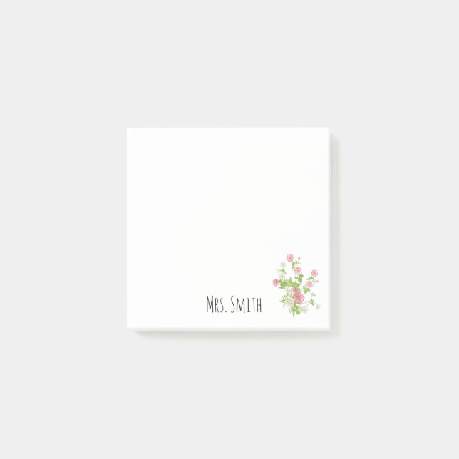 Anpassbares Monogramm Floral  Post-it Klebezettel (Vorderseite)