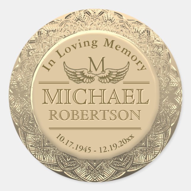 Anpassbares Monogramm-Memorial-Gold-Siegel Runder Aufkleber (Vorderseite)