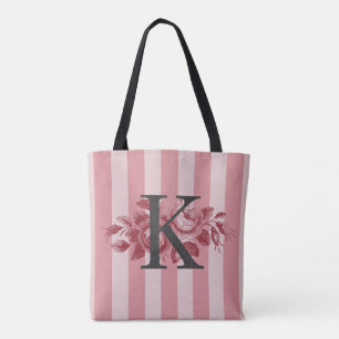 Anpassbares Monogramm Rosa Streifen Kohlrosen Tasche